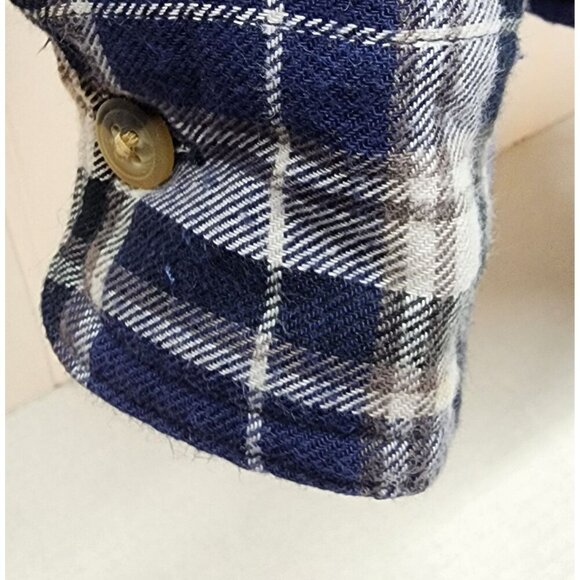Wrangler Mens Blue Plaid Button-Up Sherpa-Lined Flannel Jacket/ Shacket - Picture 3 of 12